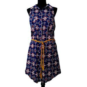 Tin Haul Southwest Western Boho Aztec Sleeveless Belted Lightweight Shirt Dress